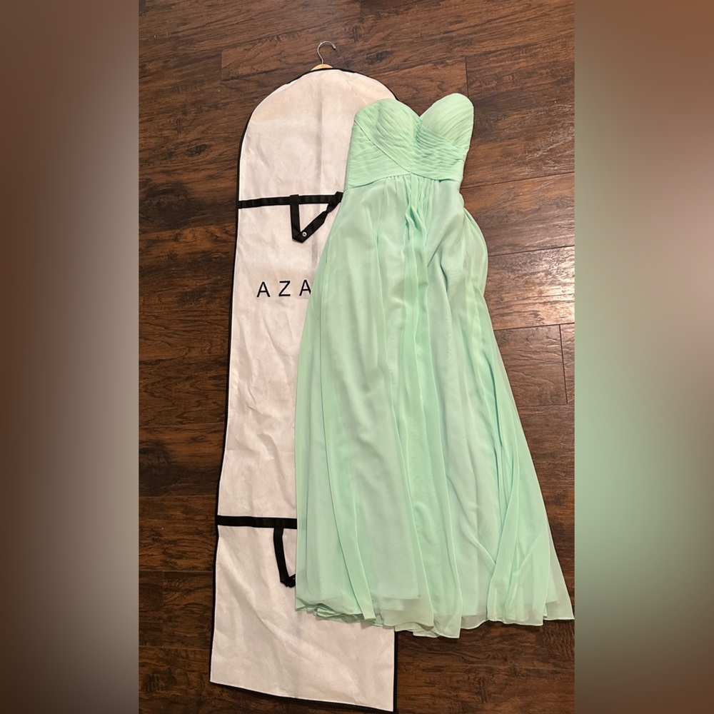 Azazie Light Green Strapless Gown